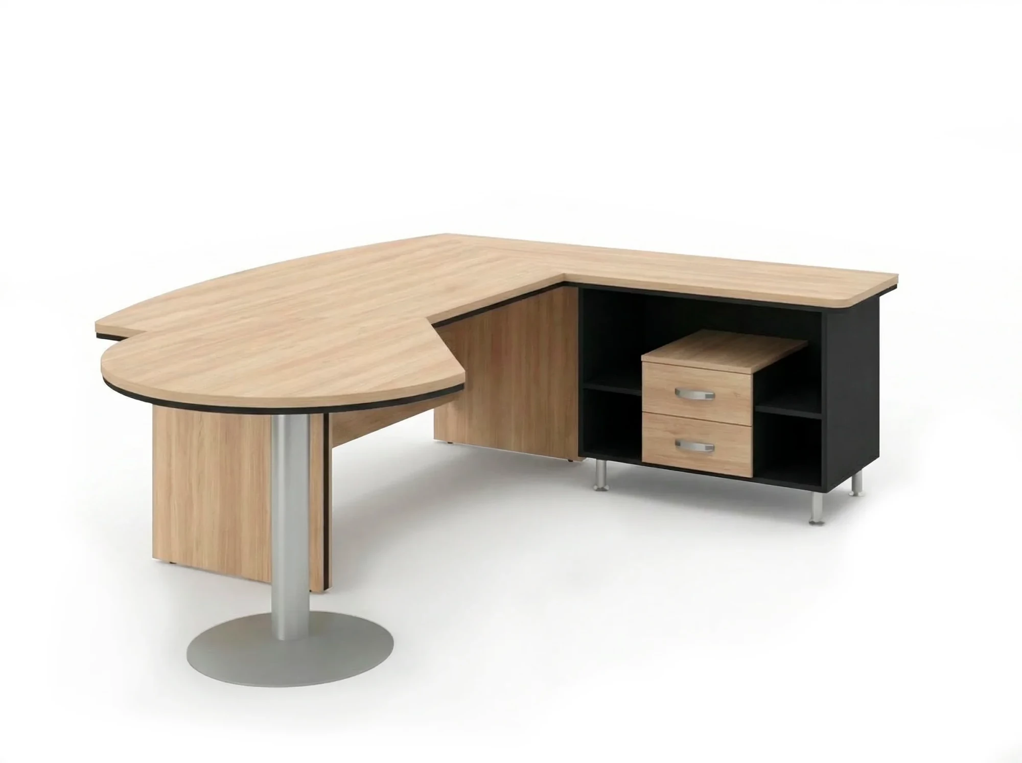 BRL RB072-255x200R Стол рук-ля R угловой с брифингом и тумбой 2 ящика 2550х2000х760 Акация/Черный