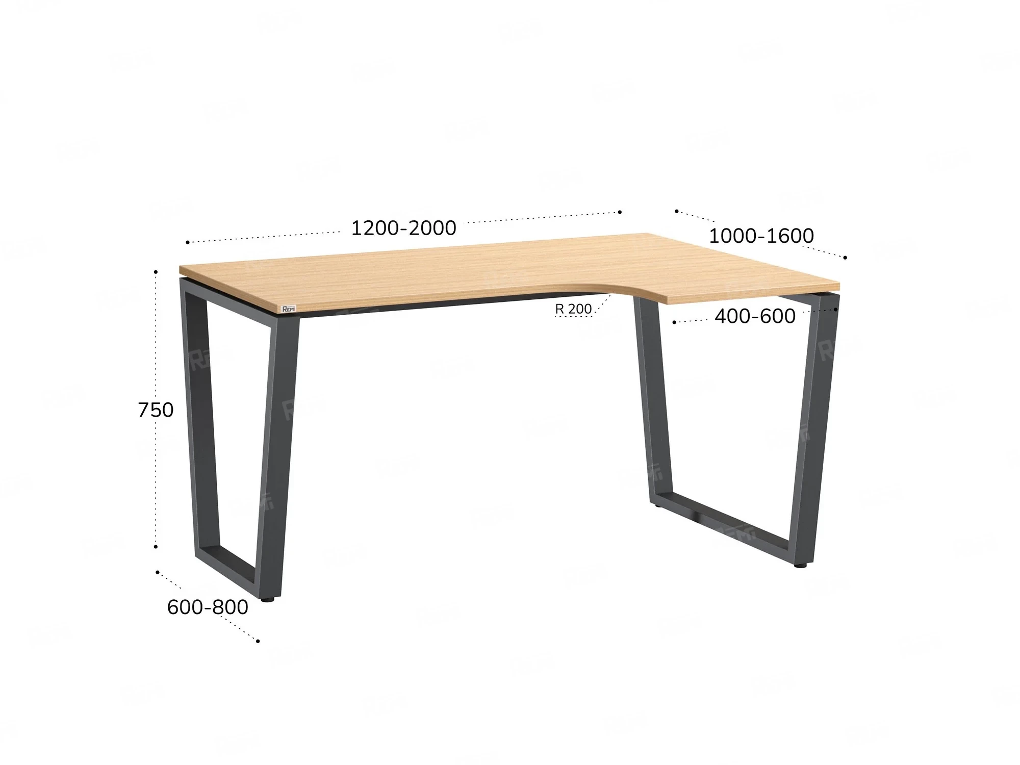 Стол угловой, U-опора, правый 1400x900/1200x750, RM050-14x9-12 Вяз Швейцарский светлый/Серый