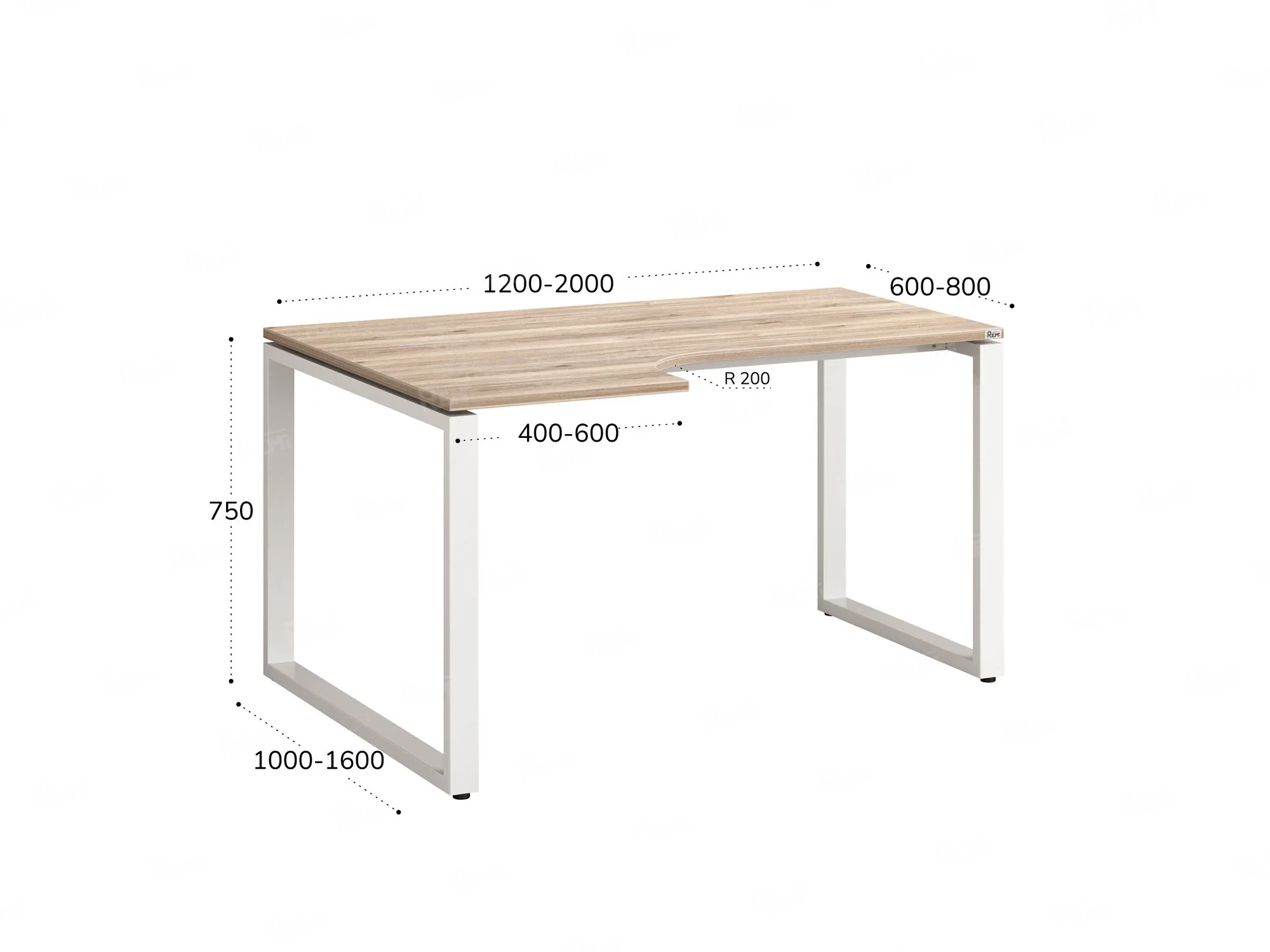 Стол угловой, О-опора, левый 1600x600/900x750, RM055-16x6-9 Дуб Маувелла/Белый