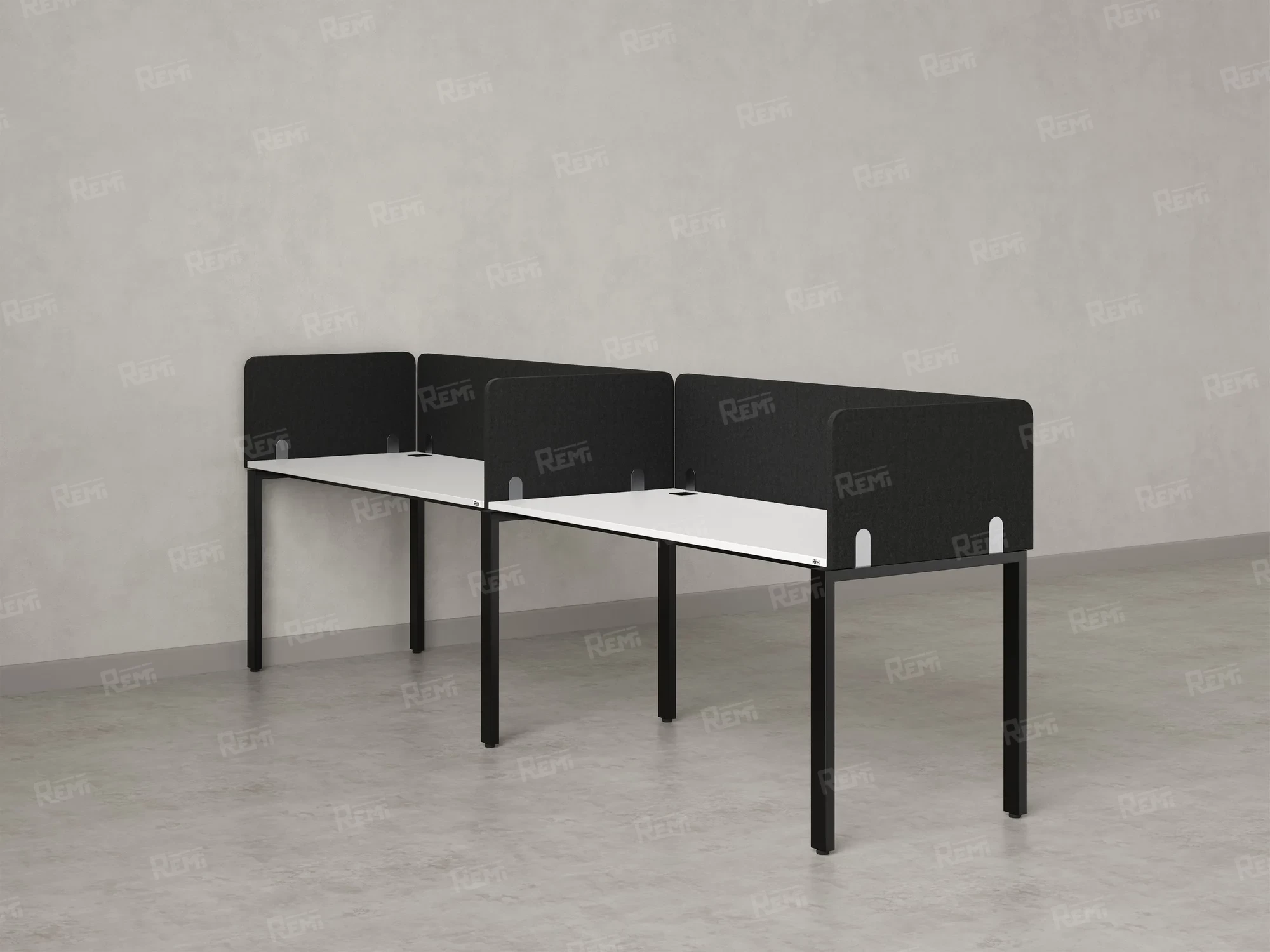Бенч-система в 1 ряд, 2 рабочих места 5 тканевых экранов 2000x600x750 RM167-1-20x6 Белый/Черный