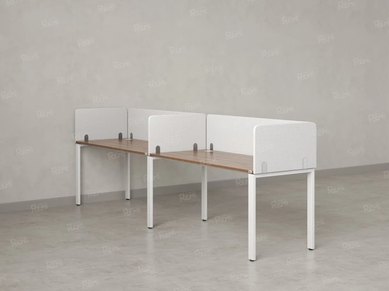 Бенч-система в 1 ряд, 2 рабочих места 5 тканевых экранов 2700x600x750 RM167-1-27x6 Дуб Юстус/Белый