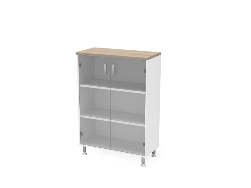 BRL RB053-90х43 Стеллаж закрытый витрина стекло 900х430х1290 Шорвуд/Белый