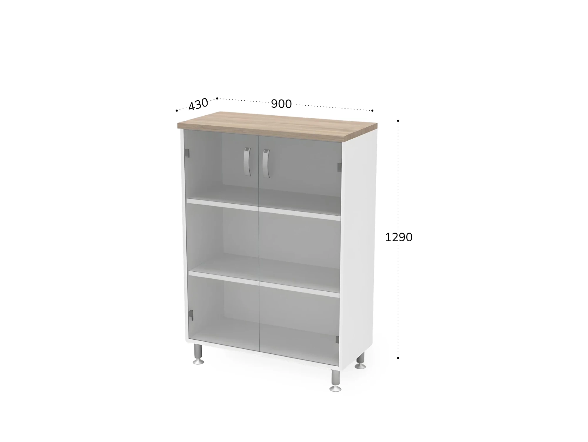 BRL RB053-90х43 Стеллаж закрытый витрина стекло 900х430х1290 Шорвуд/Белый