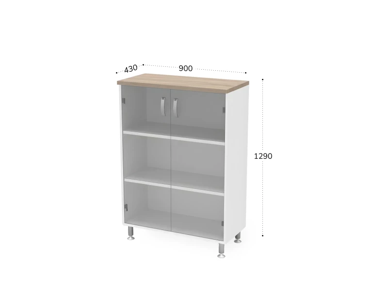 BRL RB053-90х43 Стеллаж закрытый витрина стекло 900х430х1290 Шорвуд/Белый