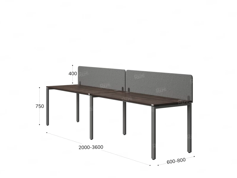 Бенч-система в 1 ряд, 2 рабочих места 2 тканевых экранов 2400x600x750 RM167-3-24x6 Дуб Апрельский шоколад/Серый