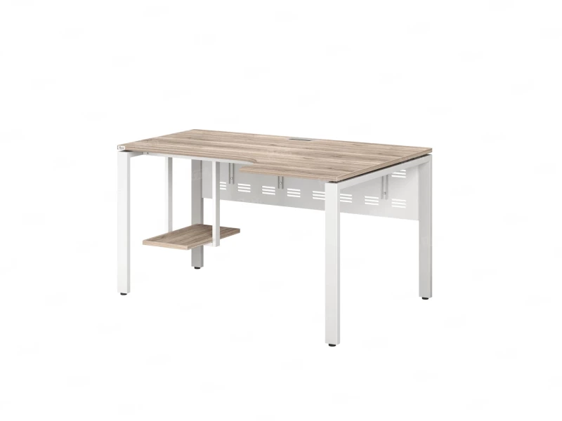 Стол угловой, экран металл, П-опора, правый 1400x600/900x750, RM058-14x6-9 Дуб Маувелла/Белый