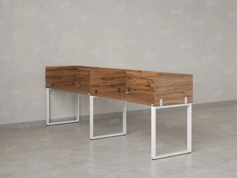 Бенч-система в 1 ряд, 2 рабочих места 5 ЛДСП экранов 3200x800x750 RM168-2-32x8 Дуб Юстус/Белый