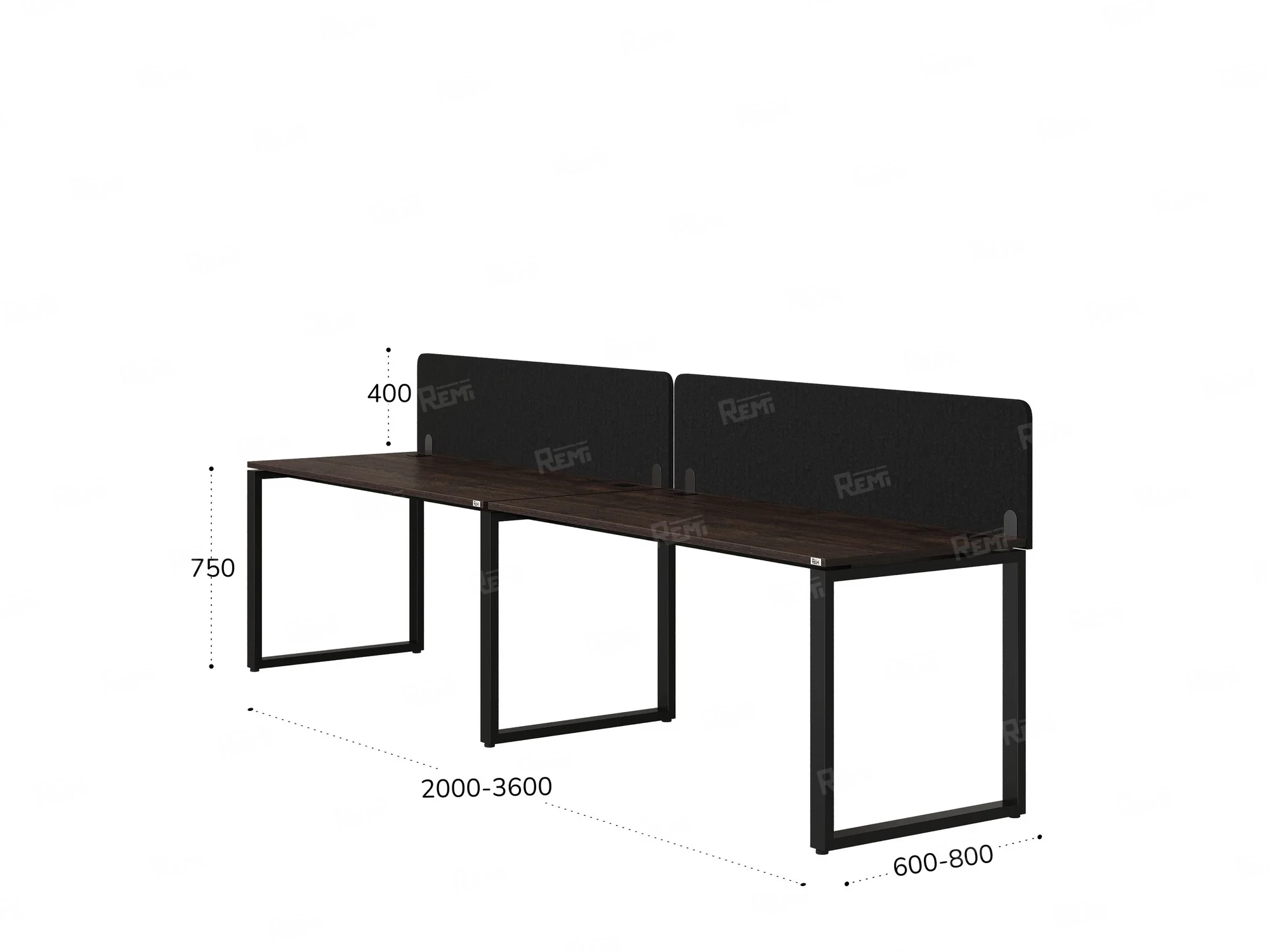 Бенч-система в 1 ряд, 2 рабочих места 2 тканевых экранов 2400x600x750 RM168-3-24x6 Дуб Апрельский шоколад/Черный