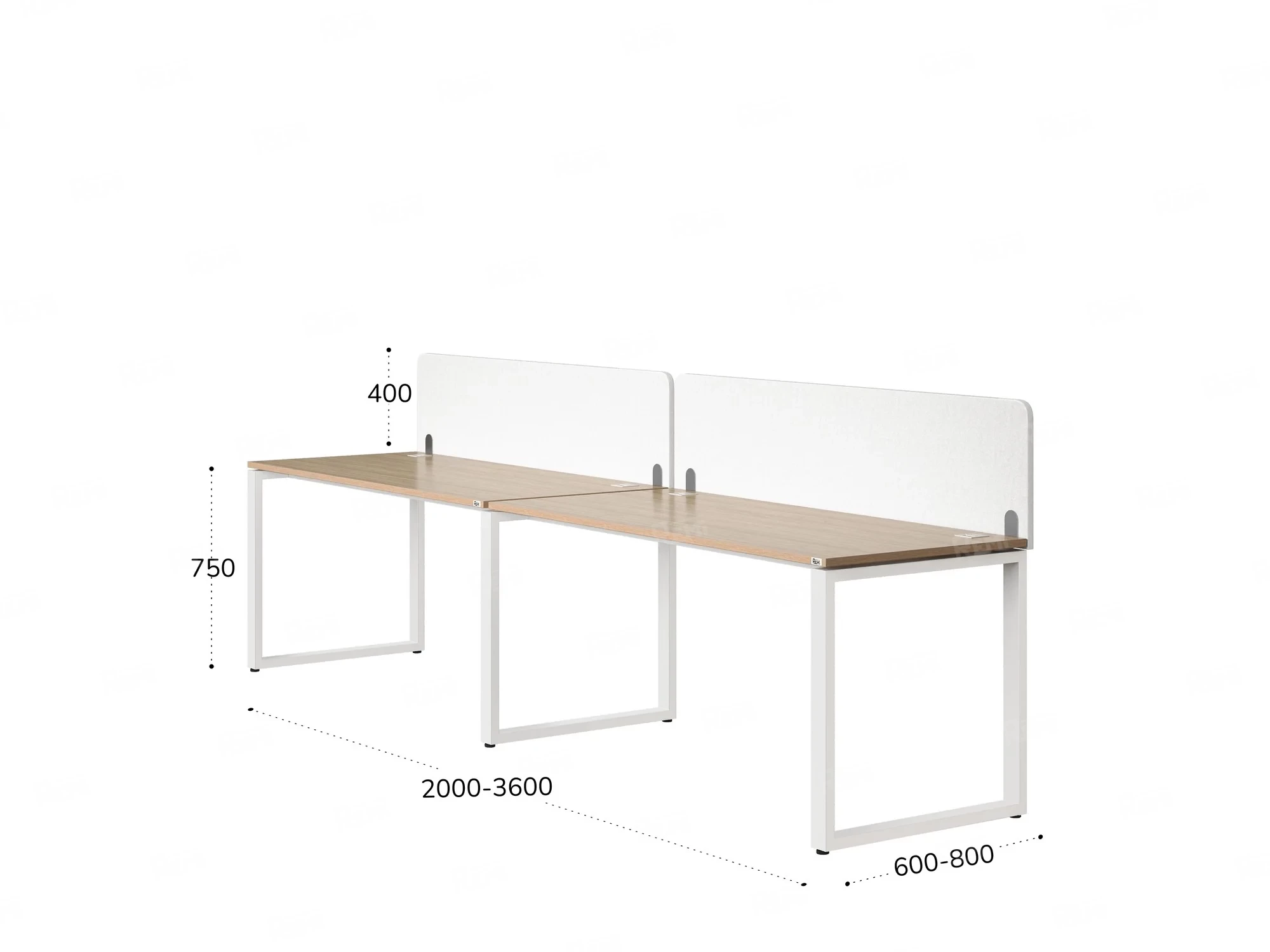 Бенч-система в 1 ряд, 2 рабочих места 2 тканевых экранов 3200x700x750 RM168-3-32x7 Вяз Швейцарский светлый/Белый