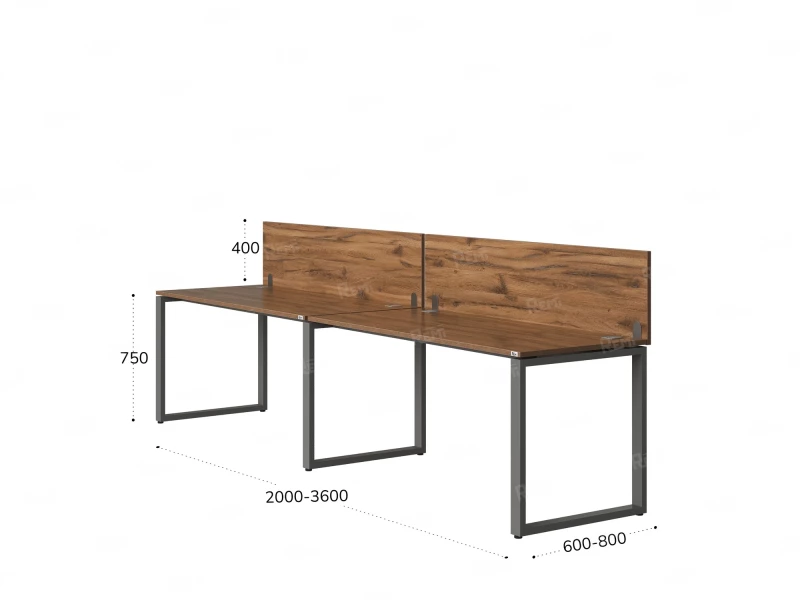 Бенч-система в 1 ряд, 2 рабочих места 2 ЛДСП экранов 2000x700x750 RM168-4-20x7 Дуб Юстус/Серый