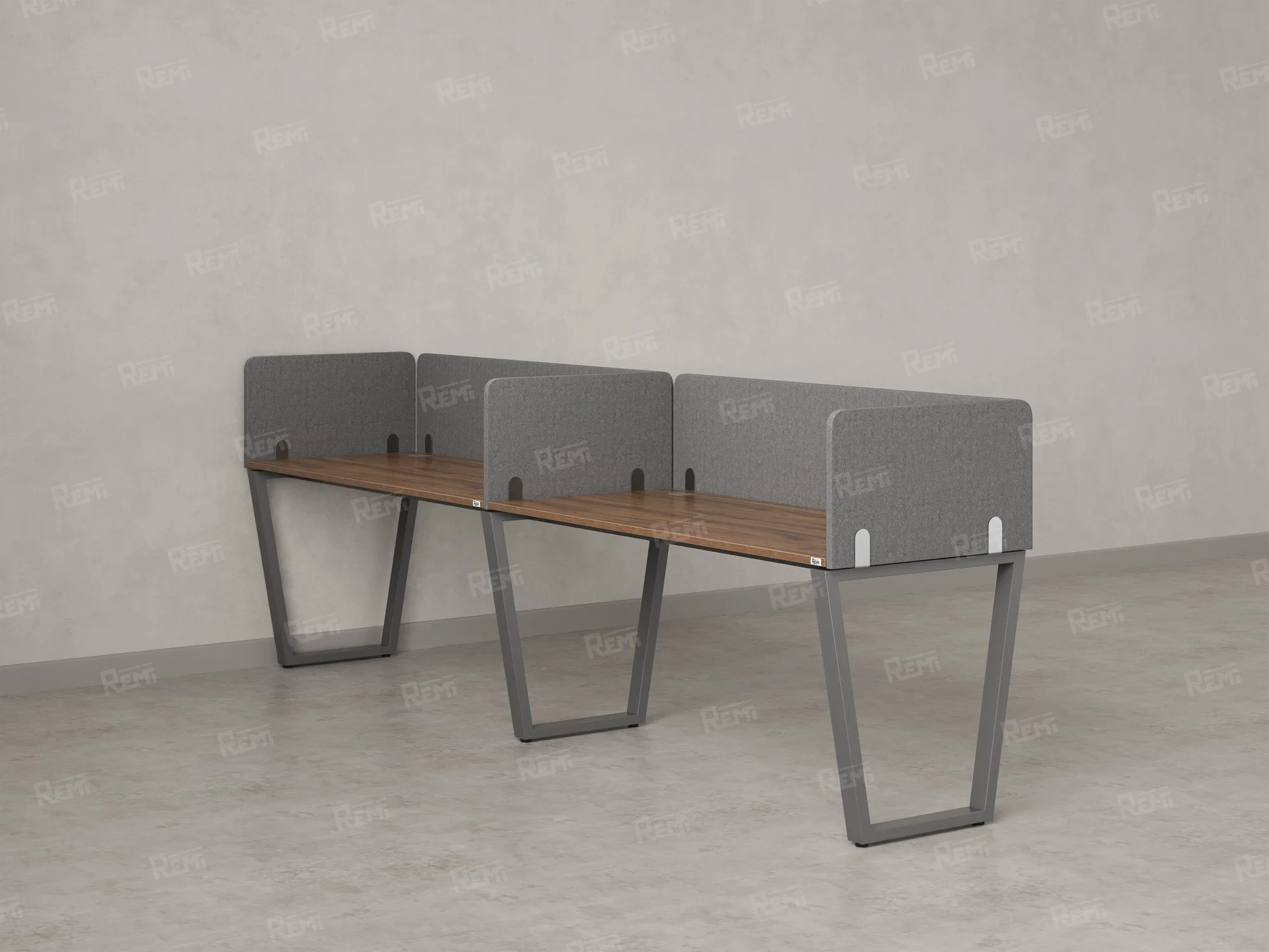 Бенч-система в 1 ряд, 2 рабочих места 5 тканевых экранов 2700x600x750 RM174-1-27x6 Дуб Юстус/Серый