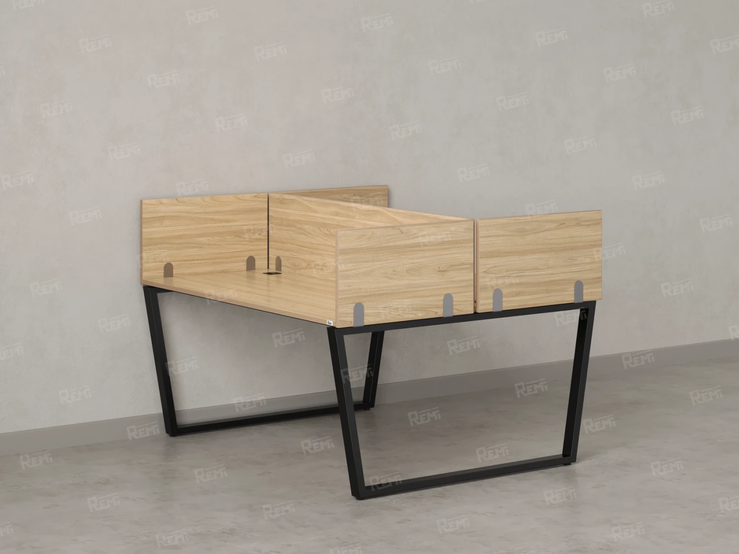 Бенч-система, 2 рабочих места, 5 ЛДСП экранов 1000x1400x750 RM172-4-10x14 Вяз Швейцарский светлый/Черный