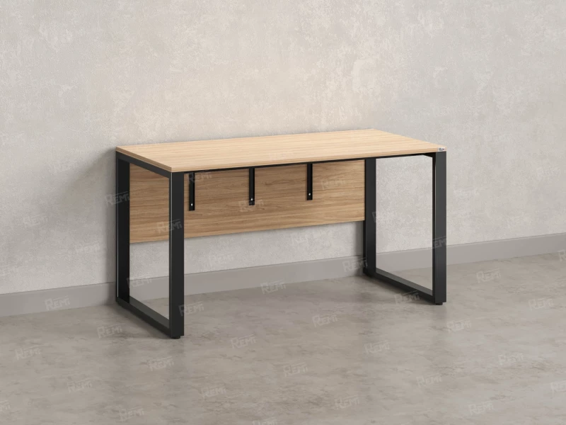 Стол прямой на О-образных опорах, экран ЛДСП 1800x600x750 RM006-18x6 Вяз Швейцарский светлый/Черный