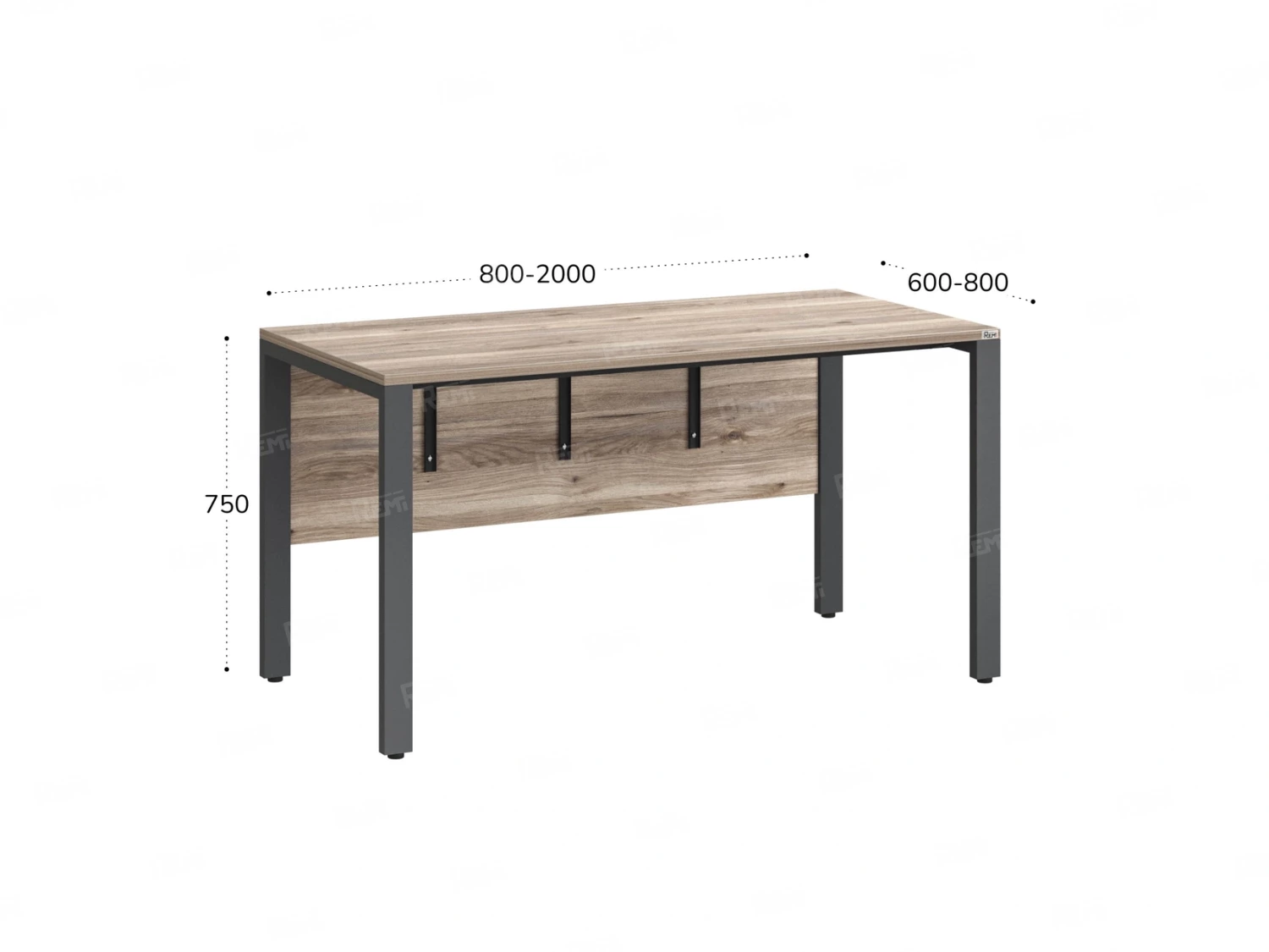 Стол прямой на П-образных опорах, экран ЛДСП 1200x600x750 RM005-12x6 Дуб Маувелла/Серый
