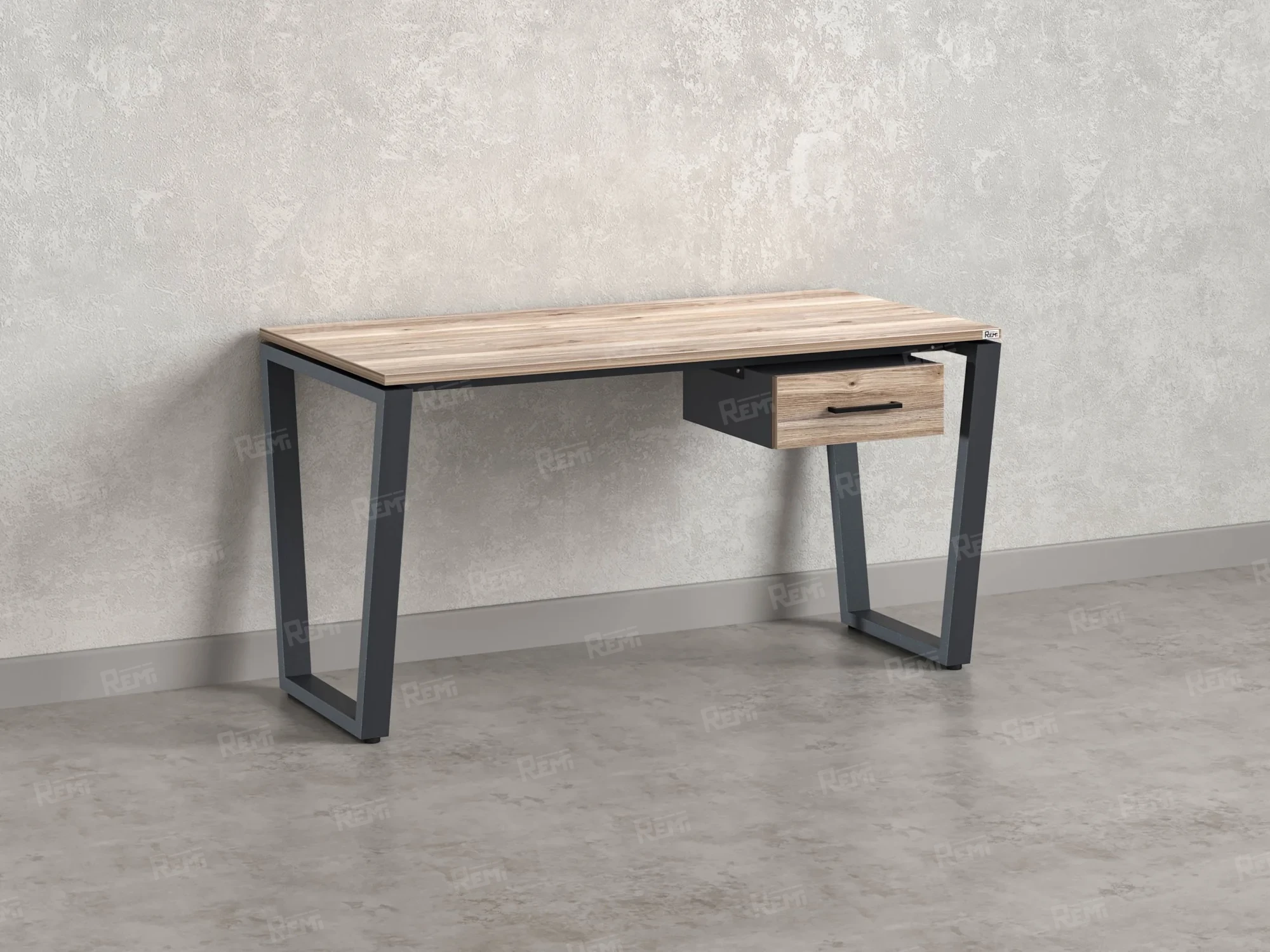 Стол прямой с подвесной тумбой, U-опора 1600x700x750 RM034-16x7 Дуб Маувелла/Серый