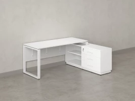 Стол прямой с тумбой R, ЛДСП экран, О-опора 1800x700x750 RM012R-18x7 Белый/Белый