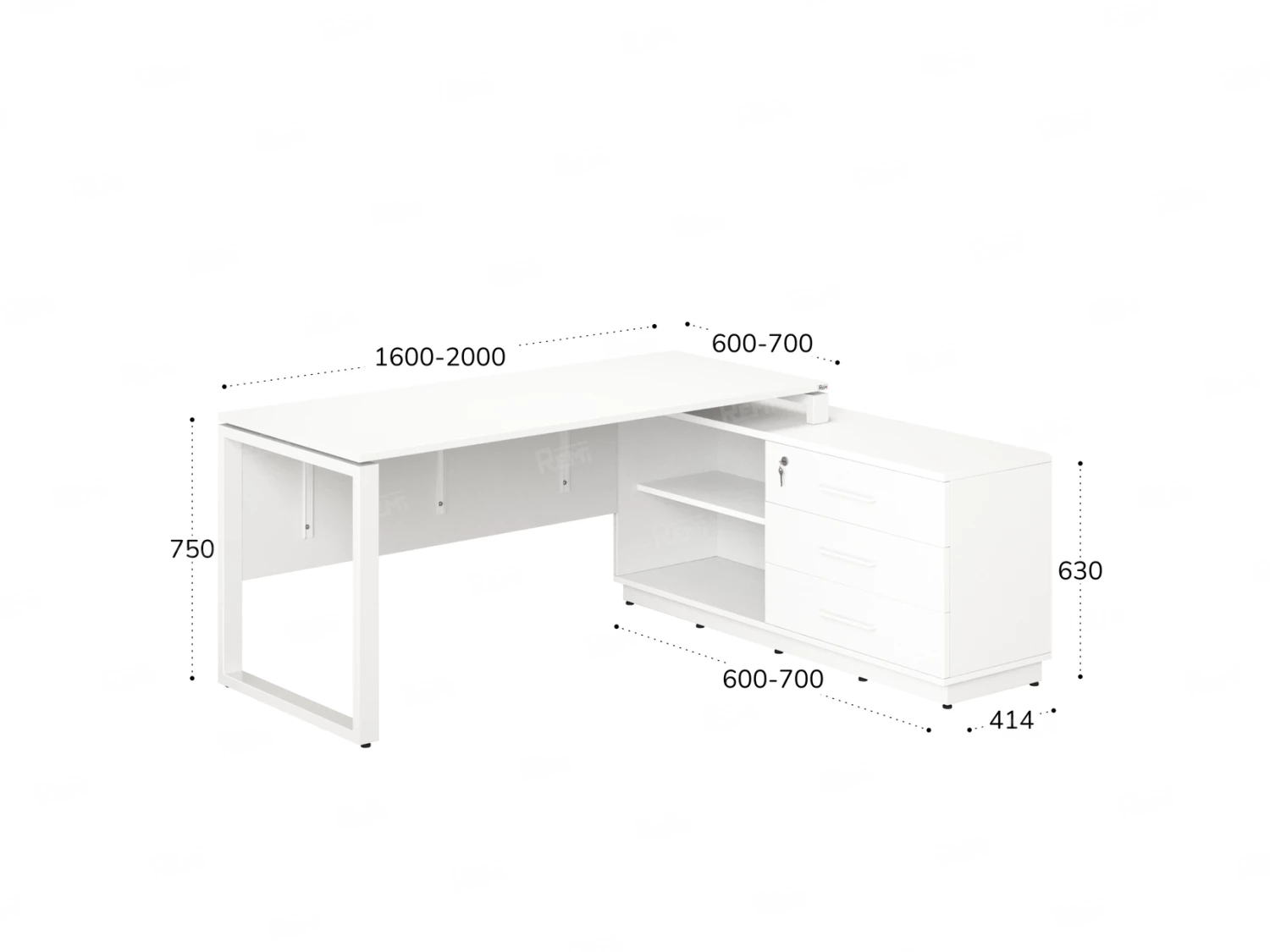 Стол прямой с тумбой R, ЛДСП экран, О-опора 1800x700x750 RM012R-18x7 Белый/Белый