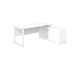 Стол прямой с тумбой R, ЛДСП экран, О-опора 1800x700x750 RM012R-18x7 Белый/Белый