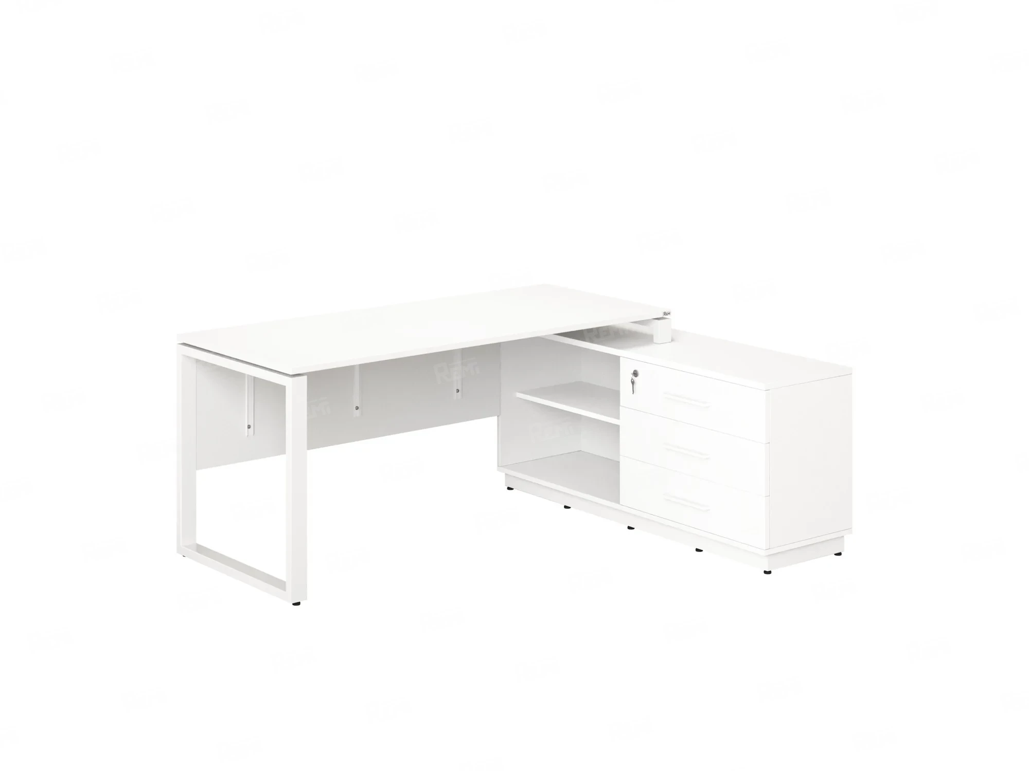 Стол прямой с тумбой R, ЛДСП экран, О-опора 1800x1400x750 RM012R-18x7 Белый/Белый