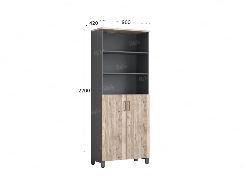 Шкаф комбинированный, 6 уровней 900x420x2200 RM154-90x41 Дуб Маувелла/Серый