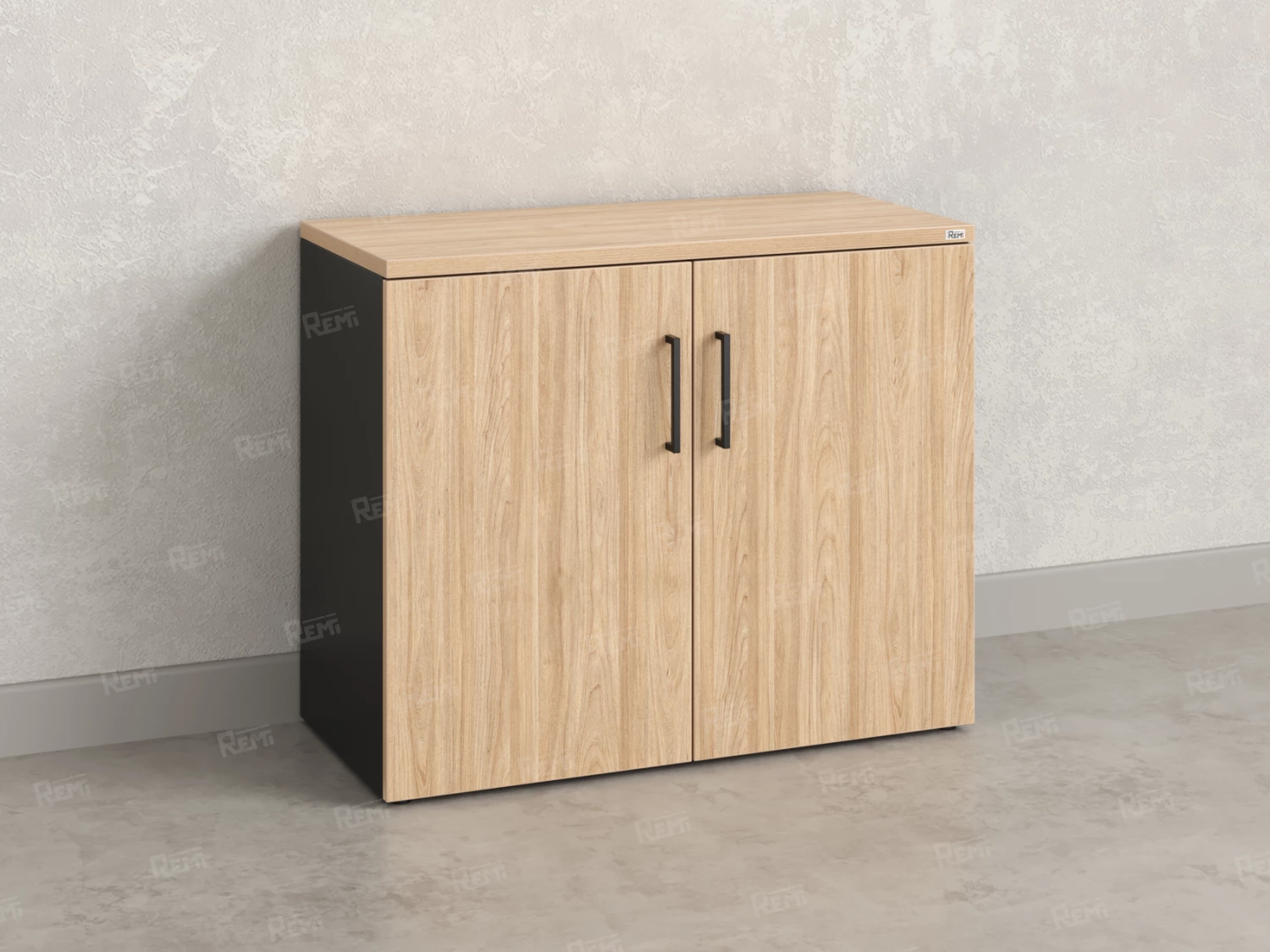 Шкаф низкий распашной, регулируемые опоры, 2 уровня 900x600x750 RM148-90x60 Вяз Швейцарский светлый/Черный