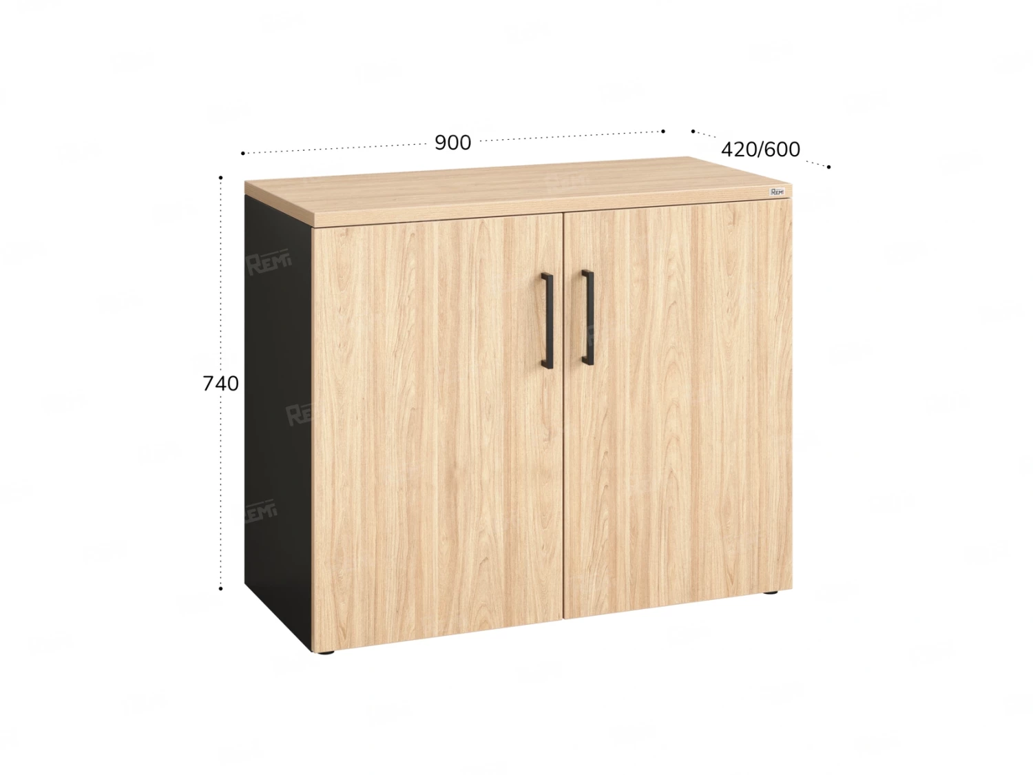 Шкаф низкий распашной, регулируемые опоры, 2 уровня 900x600x750 RM148-90x60 Вяз Швейцарский светлый/Черный