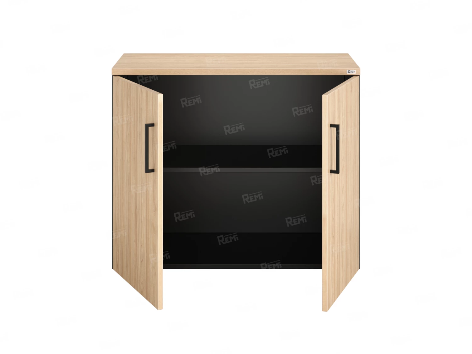 Шкаф низкий распашной, регулируемые опоры, 2 уровня 900x600x750 RM148-90x60 Вяз Швейцарский светлый/Черный