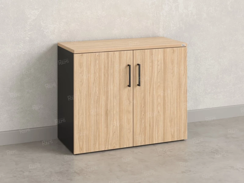 Шкаф низкий распашной, регулируемые опоры, 2 уровня 900x600x750 RM148-90x60 Вяз Швейцарский светлый/Черный