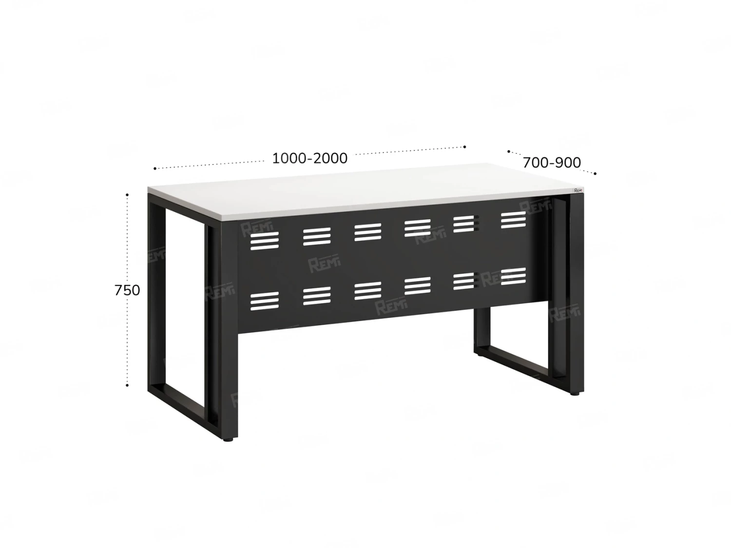 Стол прямой на О-образных опорах с металлическим экраном 1200x800x750 RM042-12x8 Белый/Черный