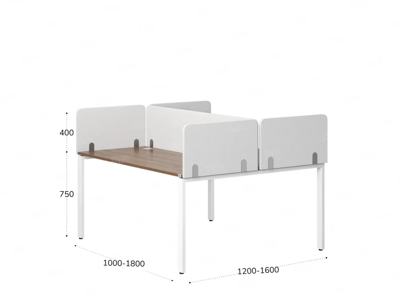 Бенч-система, 2 рабочих места, на П-образных опорах, 5 тканевых экрана 1400x1200x750 RM165-3-14x12 Дуб Юстус/Белый