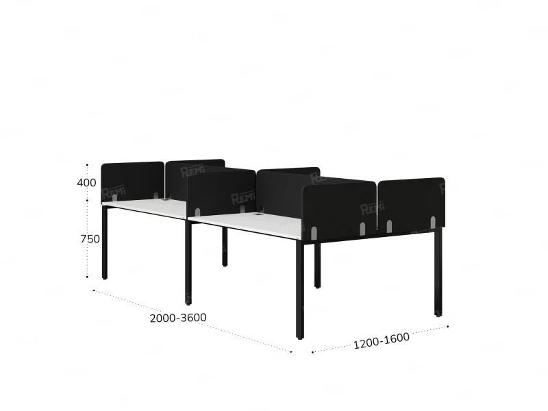 Бенч-система, 4 рабочих места, на П-образных опорах, 8 тканевых экранов 2400x1600x750 RM166-1-12x16 Белый/Черный