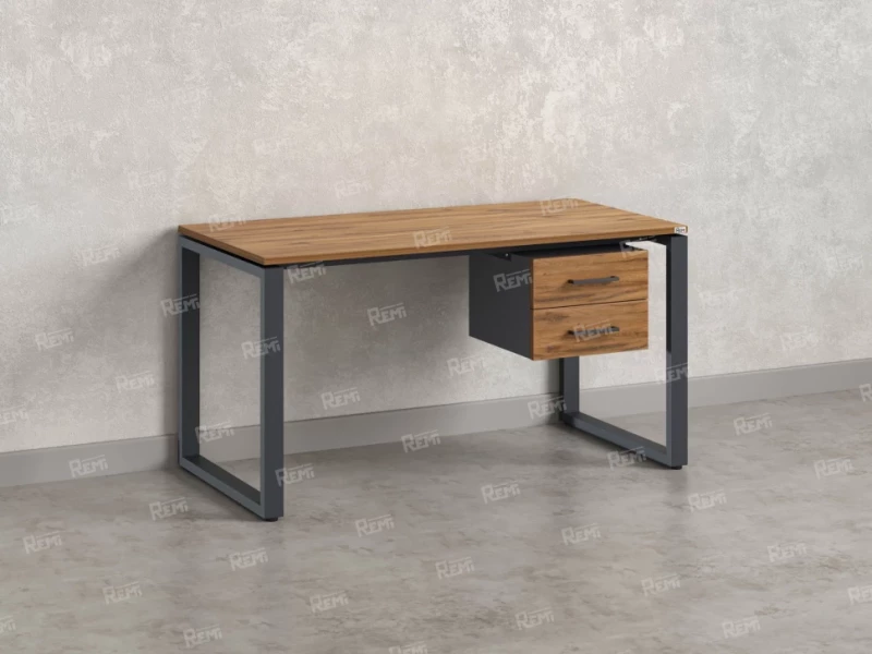 Стол прямой с подвесной тумбой 2 ящика, О-опора 1800x800x750 RM037-18x8 Дуб Юстус/Серый