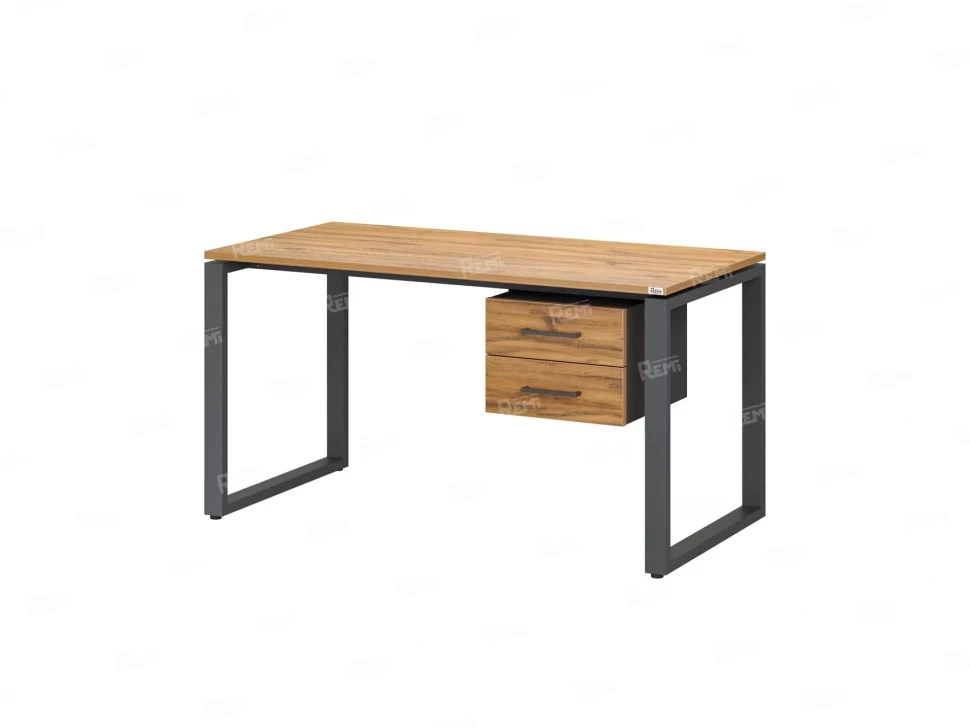 Стол прямой с подвесной тумбой 2 ящика, О-опора 1800x800x750 RM037-18x8 Дуб Юстус/Серый