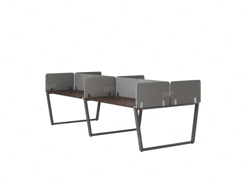 Бенч-система, 4 рабочих места, на U-образных опорах, 8 тканевых экранов 3600x1400x750 RM173-1-18x14 Дуб Апрельский шоколад/Серый