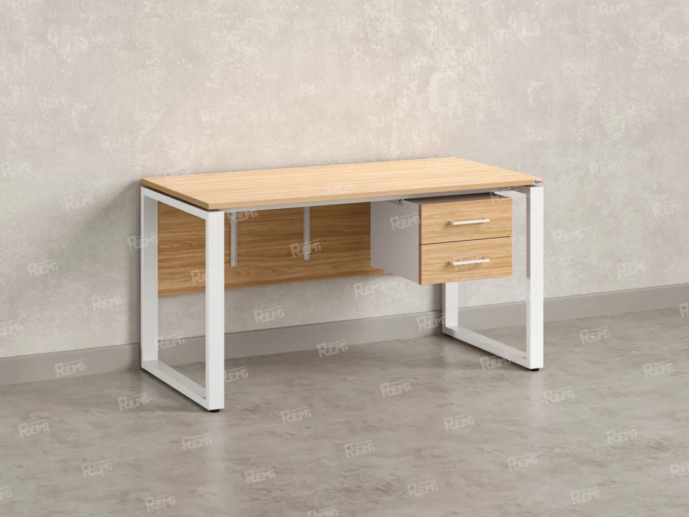 Стол прямой, подвесная тумба, ЛДСП экран, О-опора 1800x600x750 RM033-18x6 Вяз Швейцарский светлый/Белый