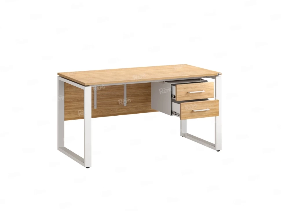 Стол прямой, подвесная тумба, ЛДСП экран, О-опора 1800x600x750 RM033-18x6 Вяз Швейцарский светлый/Белый