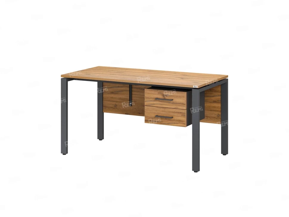 Стол прямой, подвесная тумба, ЛДСП экран, П-опора 1800x600x750 RM031-18x6 Дуб Юстус/Серый