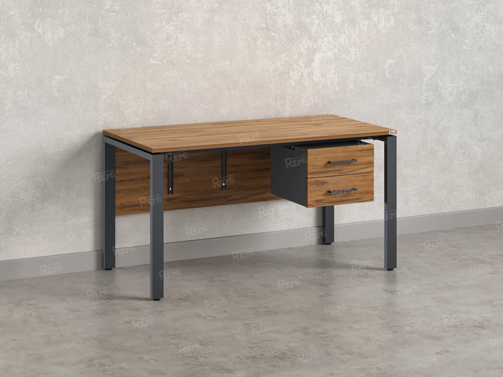 Стол прямой, подвесная тумба, ЛДСП экран, П-опора 1800x600x750 RM031-18x6 Дуб Юстус/Серый