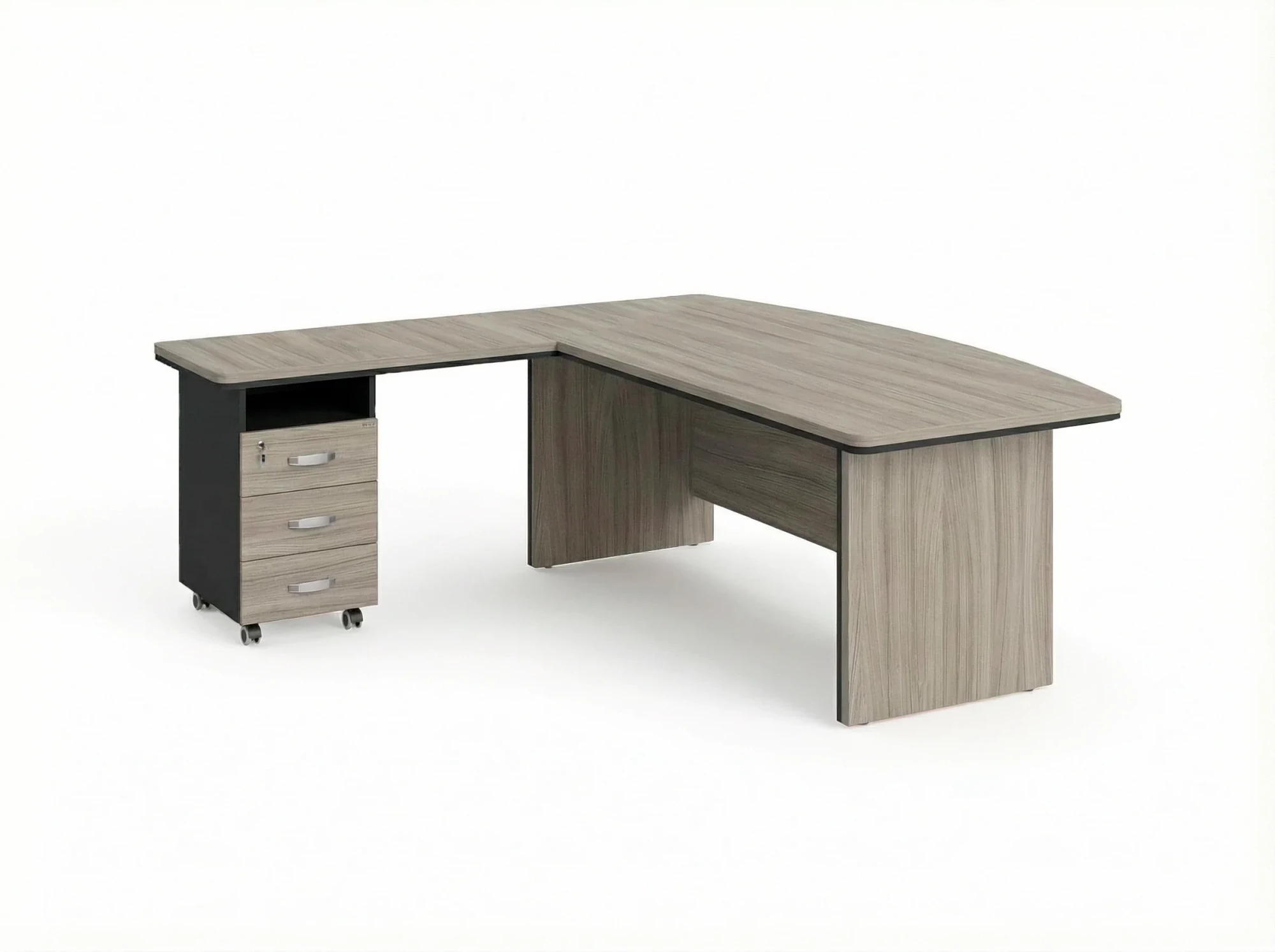 BRL RB071-160x200L Стол руководителя угловой L с тумбой 3 ящика 1600х2000х760 Шорвуд/Черный