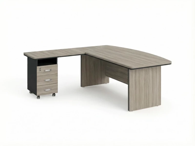 BRL RB071-160x200L Стол руководителя угловой L с тумбой 3 ящика 1600х2000х760 Шорвуд/Черный