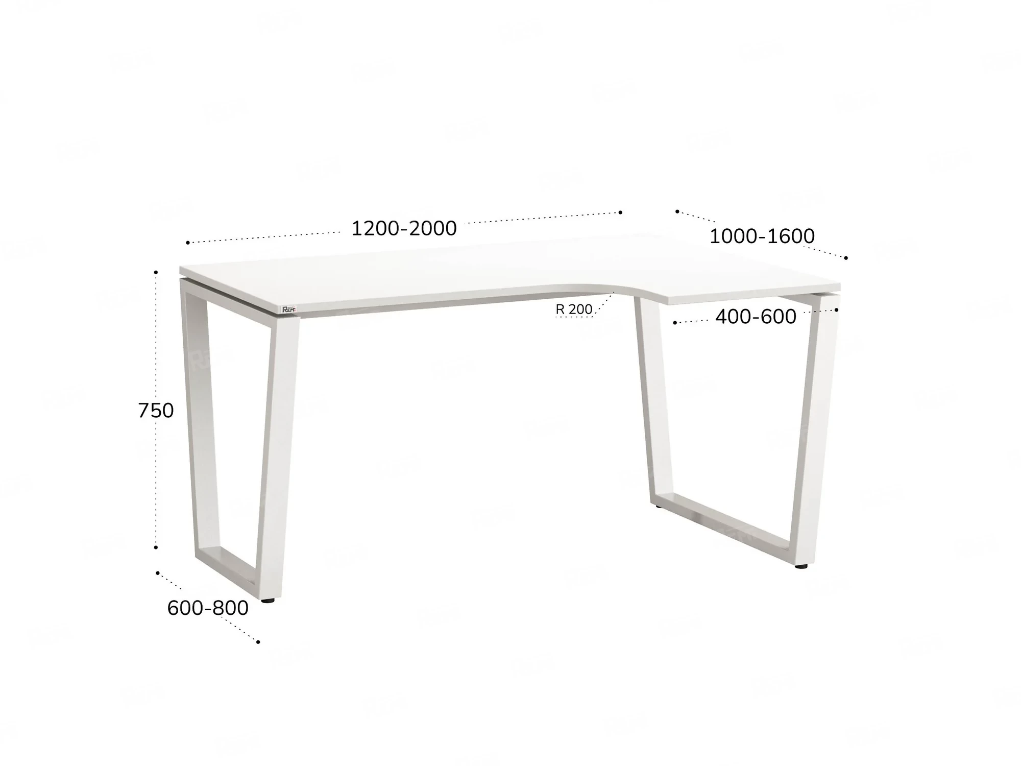 Стол угловой, U-опора, правый 1800x800/1000x750, RM050-18x8-10 Белый/Белый