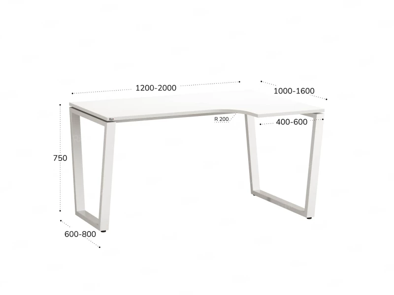 Стол угловой, U-опора, правый 1800x800/1000x750, RM050-18x8-10 Белый/Белый