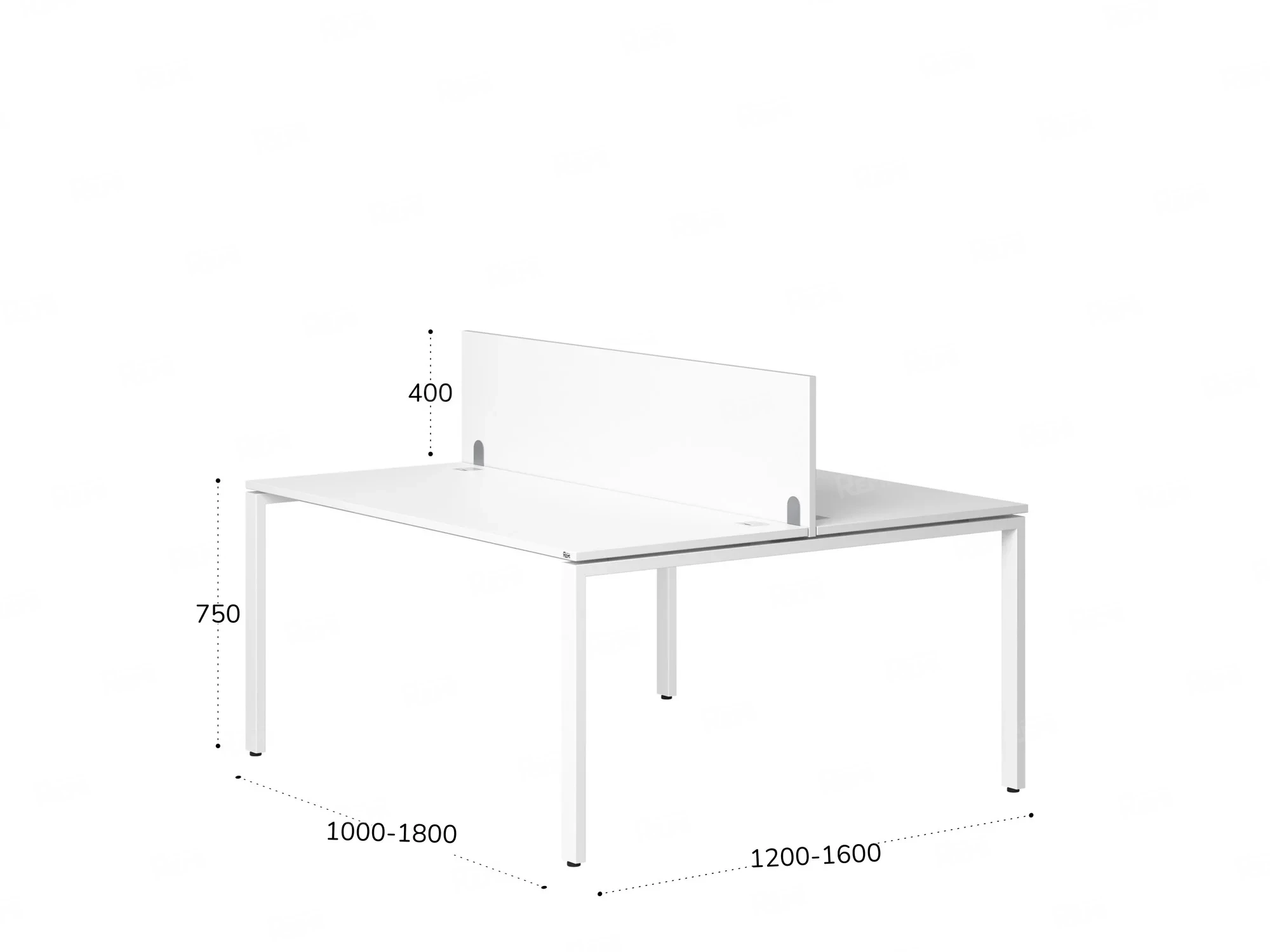 Бенч-система, 2 рабочих места, с одним экраном ЛДСП 1200x1200x750 RM165-2-12x12 Белый/Белый