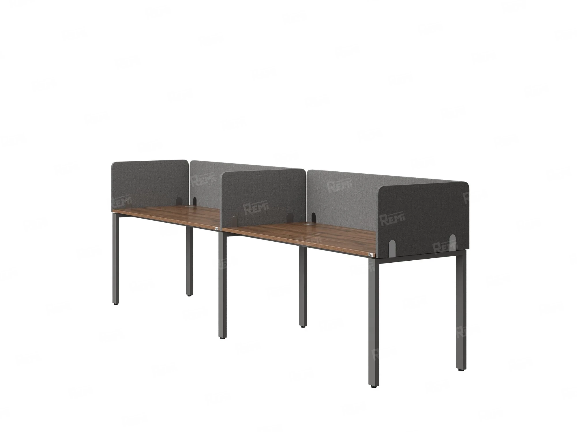 Бенч-система в 1 ряд, 2 рабочих места 5 тканевых экранов 2700x600x750 RM167-1-27x6 Дуб Юстус/Серый