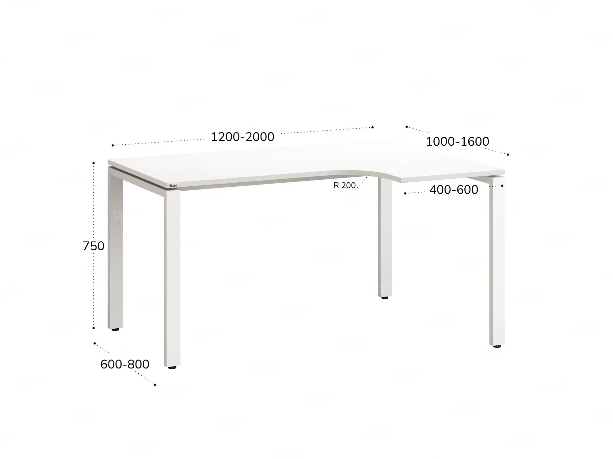 Стол угловой, П-опора, правый 1400x800/1000x750, RM052-14x8-10 Белый/Белый