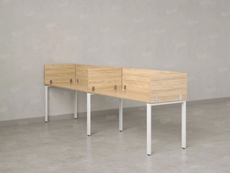 Бенч-система в 1 ряд, 2 рабочих места 5 ЛДСП экранов 2400x800x750 RM167-2-24x8 Вяз Швейцарский светлый/Белый