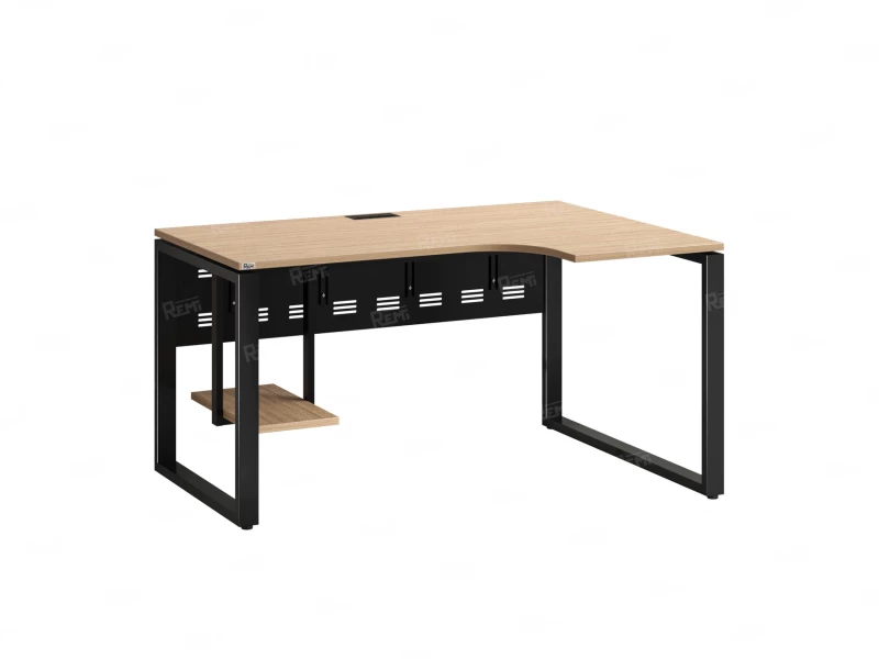 Стол угловой, экран металл, О-опора, правый 1800x900/1200x750, RM057-18x9-12 Вяз Швейцарский светлый/Черный