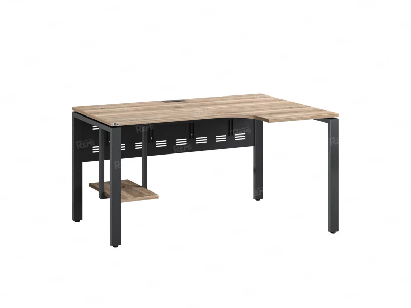 Стол угловой, экран металл, П-опора, правый 1400x600/900x750, RM058-14x6-9 Дуб Маувелла/Серый
