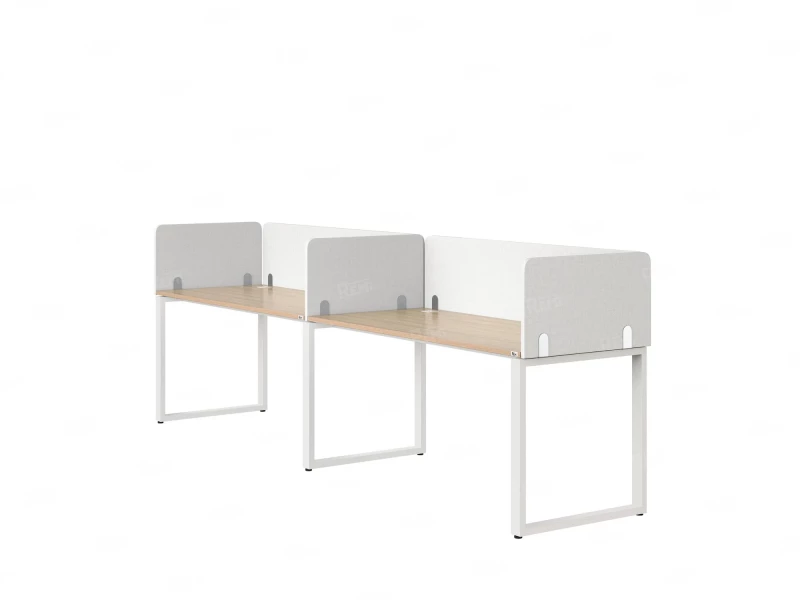 Бенч-система в 1 ряд, 2 рабочих места 5 тканевых экранов 2000x600x750 RM168-1-20x6 Вяз Швейцарский светлый/Белый