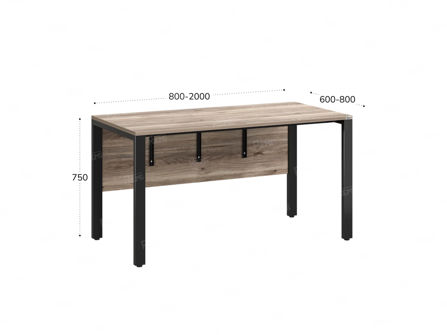 Стол прямой на П-образных опорах, экран ЛДСП 1200x600x750 RM005-12x6 Дуб Маувелла/Черный